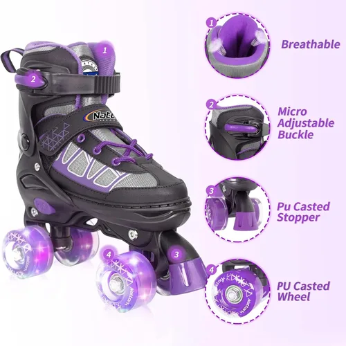 Miniatura 3 de Nattork Patines de ruedas para niños y niñas, 4 tamaños ajustables con ruedas iluminadas para niños principiantes para interiores y exteriores