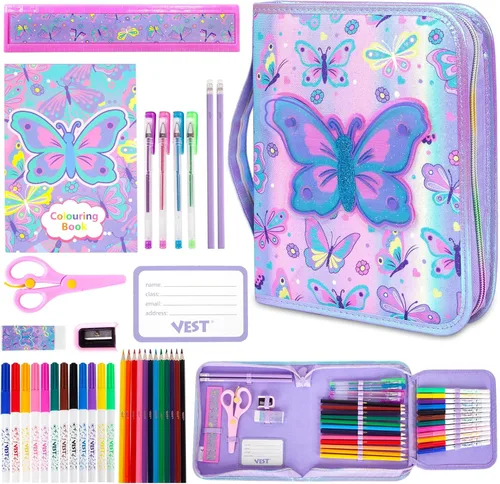YOYTOO Juego de marcadores lavables con estuche de lápices con purpurina, suministros de arte para niños de 4 a 6 a 8 años, kit de colorear de viaje