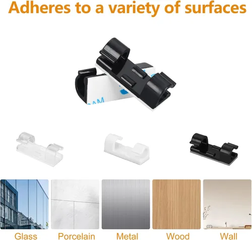 Miniatura 7 de 60 piezas de clips para cables transparentes con adhesivo de 3M, soportes de cables debajo del escritorio, gestión de cables para pared, coche