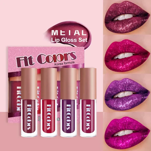 Miniatura 3 de SUMEITANG - Juego de lápices labiales con purpurina líquida de 4 colores, brillantes de diamante, tonos brillantes populares, acabado mate a