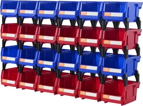 VEVOR Contenedores apilables de plástico para almacenamiento, paquete de 24 unidades (5 x 4 x 3 pulgadas), contenedores organizadores apilables