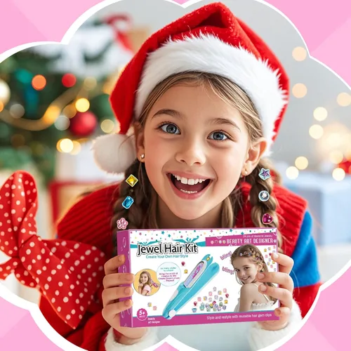 Miniatura 7 de kidzkube Kit de estampador de gemas para el cabello para niños, joyas brillantes para el cabello para niñas, herramienta de peinado con diamantes