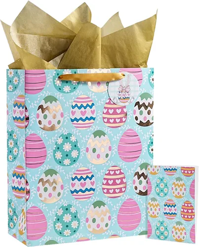 Miniatura 7 de LeZakaa Bolsa de regalo de cruz de 13 pulgadas, bolsa de regalo cristiana dorada con papel de seda, etiqueta de regalo y tarjeta para bautizos