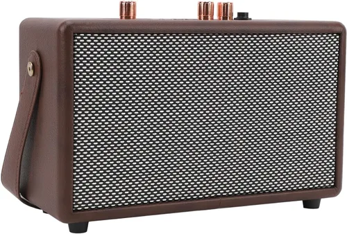 Miniatura 7 de Altavoz portátil retro, altavoz vintage de piel sintética con 10 W x 2 altavoces duales, tiempo de reproducción de 8 horas de duración, entrada