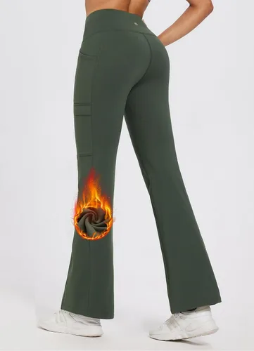 Miniatura 2 de BALEAF Pantalones con forro polar para mujer, para invierno, térmicos, resistentes al agua, cruzados, acampanados, cálidos, corte de bota