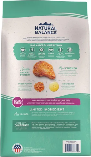 Miniatura 10 de Natural Balance Limited Ingredient - Alimento seco para perros adultos de raza pequeña, sin granos, receta de pollo y batata, 12 libras
