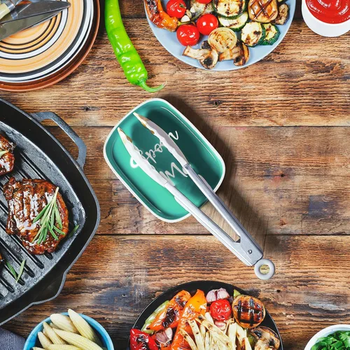 Miniatura 7 de Reposacharas Turquesa para Estufa, DAYYET Soporte de Cuchara Grande de Cerámica Verde Azulado, Reposacharas para Encimera de Cocina, Soporte