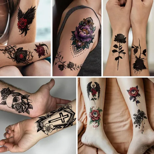 Miniatura 5 de Tatuajes temporales para hombres y mujeres adultos, 77 hojas de calcomanías de tatuaje falsas, lágrimas de serpiente, relojes, planetas