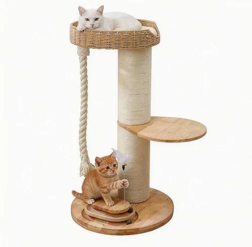 Árbol moderno para gatos grandes, torre para gatos de madera maciza con poste rascador extragrueso, torre de gato de pie para gatos de interior con