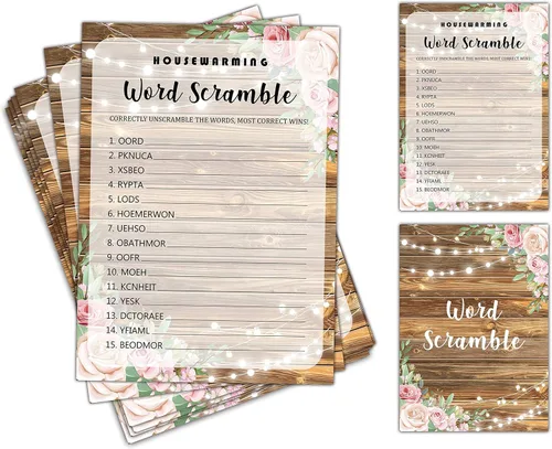 Juego de fiesta de inauguración de la casa, Word Scramble, ideas de fiesta de celebración de hogar nuevo y floral, para nuevo propietario de