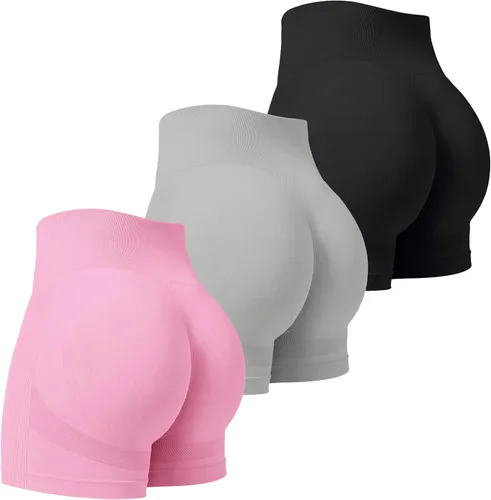 Miniatura 72 de VVX Pantalones cortos de entrenamiento para mujer, 3 piezas, con levantamiento de glúteos, sin costuras, cintura alta, pantalones cortos de yoga