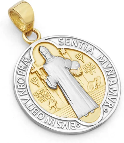 Miniatura 2 de Medalla de oro de 14 K con dos tonos San Benito (tamaño 0.945 x 0.630in)