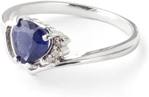 Miniatura 4 de Galaxy Gold GG Anillo de oro de 14 quilates con diamantes auténticos y zafiro natural en forma de corazón