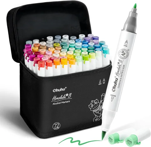 Miniatura 10 de Ohuhu Marcadores de alcohol con punta de pincel – Juego de marcadores artísticos de doble punta con certificación AP para artistas adultos