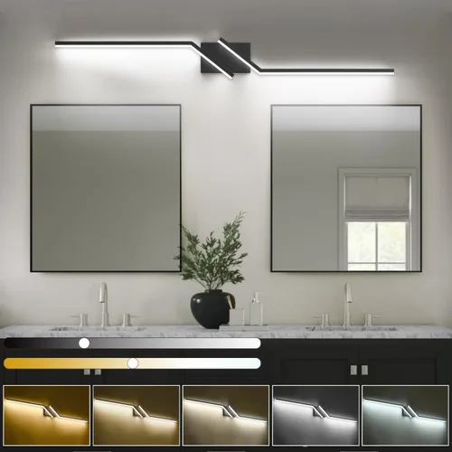 Miniatura 39 de Luz de tocador de baño negra de 32 pulgadas, LED moderna, 3CCT, regulable, 24 W, luminarias de baño sobre espejo 3000 K/4500 K/6000 K, 3