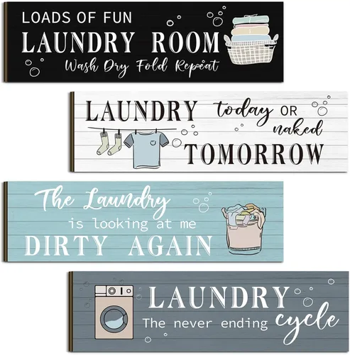 Miniatura 8 de Yulejo 4 piezas de decoración de pared para cuarto de servicio, divertido letrero de madera con citas humorísticas, decoración rústica de granja