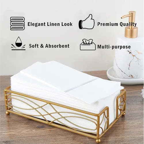 Miniatura 5 de Nervure 100 Piezas Servilletas de Papel Plateadas con Bolsillo Integrado para Cubiertos - Servilletas Desechables Preplegadas Blancas y Plateadas
