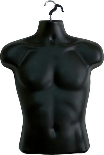 Maniquí torso masculino negro con respaldo hueco, cuerpo apilable para exhibición de camisetas, mostrador, ferias de manualidades, fotos y diseño,