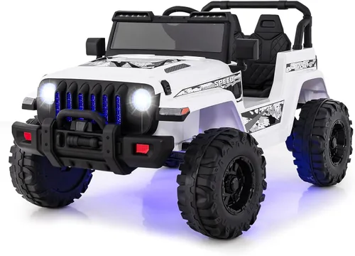 Miniatura 15 de OLAKIDS Camión de paseo para niños, vehículo eléctrico de 12 V con control remoto, automóvil para niños pequeños a batería con música, bocina, 3 Rojo
