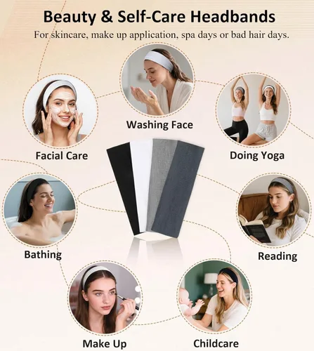 Miniatura 7 de Huachi Diademas antideslizantes para mujer, paquete de 16 bandas elásticas deportivas para el cabello para mujer, diadema de tela de algodón suave