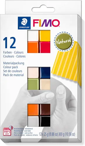 STAEDTLER 8023 C12-4 FIMO - Arcilla de modelado de polímero endurecedor para horno, varios colores naturales (paquete de 12 bloques de 0.88 oz)