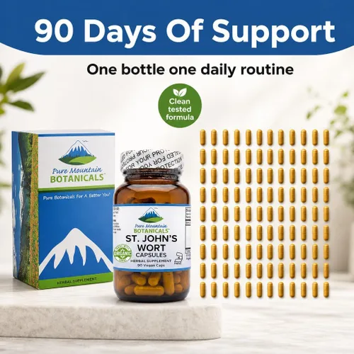 Miniatura 8 de Pure Mountain Botanicals Cápsulas de hierba de San Juan - 450 mg de hierba orgánica y extracto - estandarizado al 3% de hipericina - 90 cápsulas