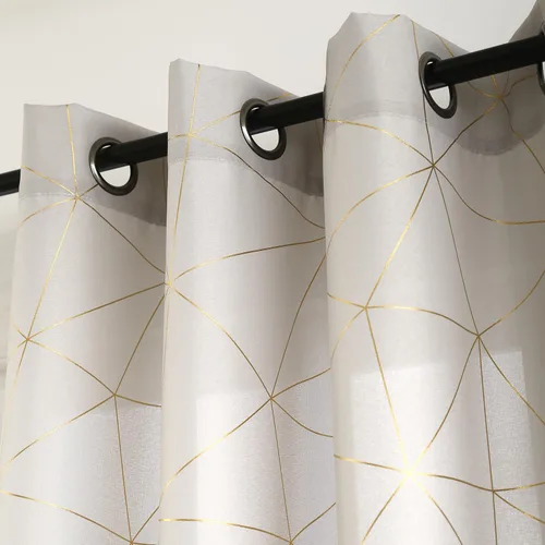 Miniatura 29 de Taisier Home Paneles de Cortinas de Ventana de Lino Dorado con Ojales Estampado de Lámina de Azulejos Geométricos Marroquíes Metálicos Cortinas