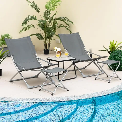 Miniatura 2 de Tangkula Juego de 5 sillas tipo bandolera para patio, sillas plegables de playa con otomana y mesa auxiliar, cojín de asiento extraíble
