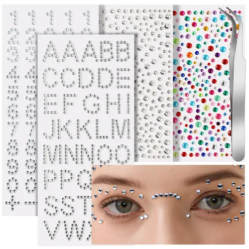 Miniatura 10 de Teenitor Gemas Faciales Perlas para el Cabello Diamantes de Imitación para Maquillaje Festival Joyas Faciales Joyas para el Cabello, 1300PCS