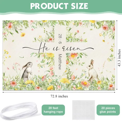 Miniatura 2 de Moukeren Decoraciones de telón de fondo de Pascua con texto en inglés «He is resucitado», pancarta de fotografía con cruz de Jesús, fondo de flores