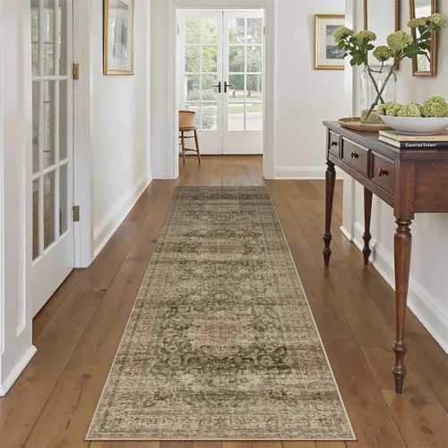 Miniatura 59 de Alfombra de área marrón lavable de 2 x 3 pies, alfombra vintage para entrada y cocina, antideslizante, suave, de pelo bajo desgastado, alfombra