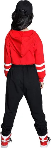 Miniatura 4 de Conjunto de 2 piezas para niñas, ropa de baile hip hop, sudadera con capucha recortada, pantalones deportivos, ropa de baile, Chándal.