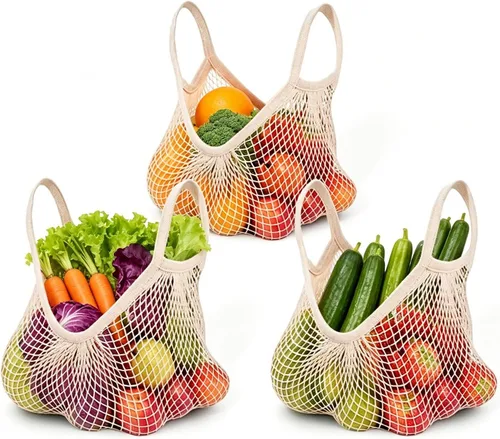 Ahyuan Bolsas de comestibles cordón de algodón reutilizable, bolsas de malla 1 paquete, Crema