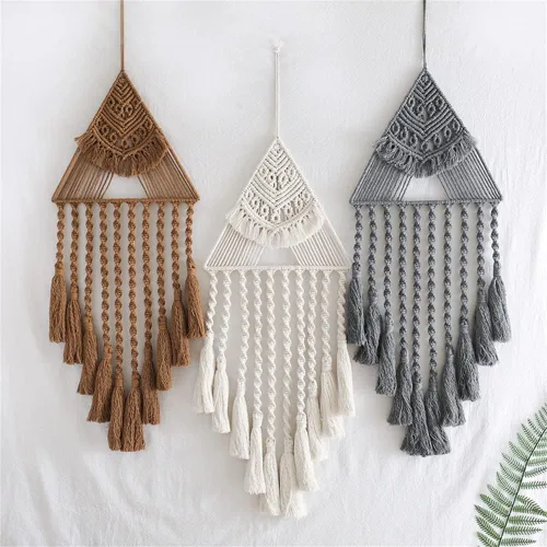 Miniatura 5 de Tapiz colgante de algodón tejido de macramé, decoración de pared hecha a mano, tapiz para decoración de pared del hogar, frontón de pared de 10.5 x