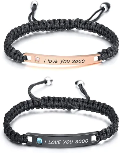 XUANPAI Pulseras para parejas, personalizadas, hechas a mano, con cuerda trenzada, placa de identificación para mujeres y hombres, Metal, no conocido