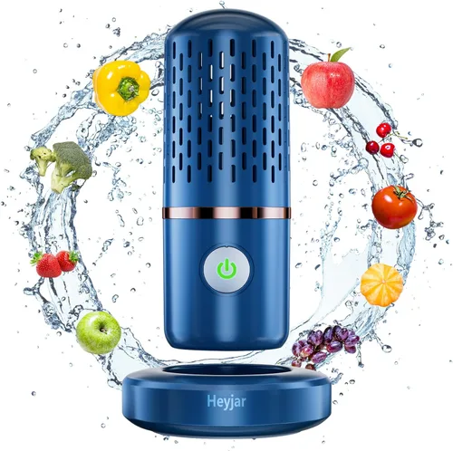 Lavadora de frutas y verduras, dispositivo limpiador de frutas, purificador de frutas con tecnología de purificación de iones OH para limpiar Azul
