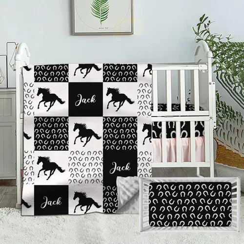 Miniatura 9 de Juego de ropa de cama personalizado para cuna para bebé, juego personalizado para niña con nombre, ropa de cama de guardería de vaca de granja