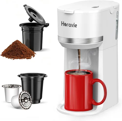 Miniatura 9 de Horavie Mini - Cafetera de porción individual para cápsulas K Cup y café molido, máquina de café de preparación rápida de una taza con recordatorio