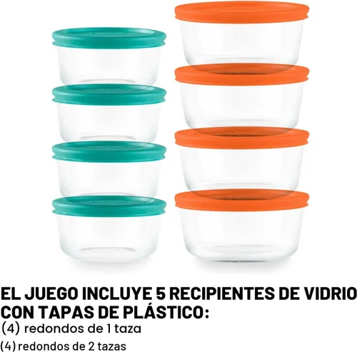Miniatura 2 de Pyrex Simply Store (Paquete de 8) - Juego de 8 recipientes pequeños de vidrio para almacenamiento de alimentos, (1 y 2 tazas), recipientes