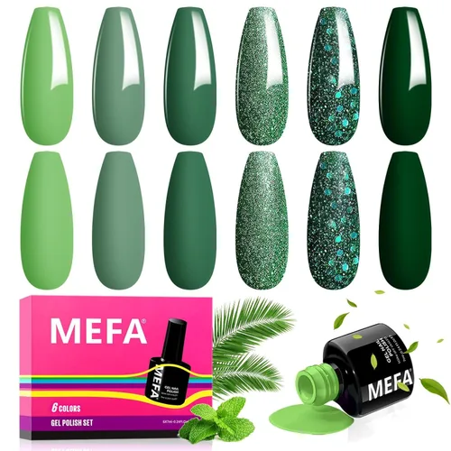 Miniatura 23 de MEFA - Juego de esmalte de uñas de gel azul, 6 colores, azul marino, zafiro, azul, brillantina, tonos oscuros, juego de iniciación, gel brillante