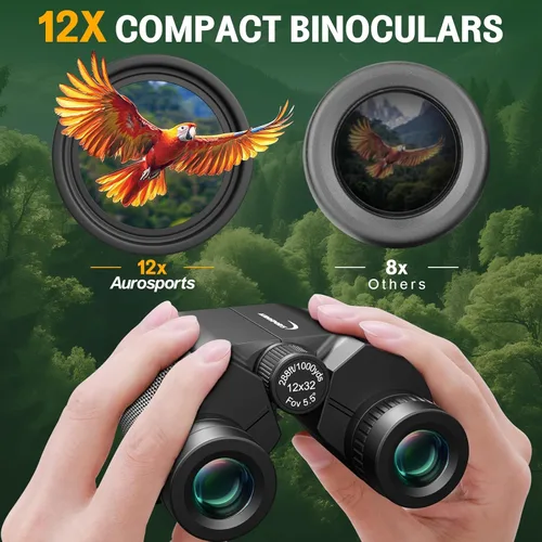 Miniatura 2 de Aurosports - Binoculares compactos de 12x32 para adultos y niños, prismáticos pequeños para observación de aves, de alta potencia, fácil enfoque