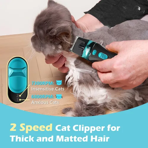 Miniatura 2 de Cortapelos para gatos con hoja 5 en 1, kit de aseo para gatos, recortadora de pelo recargable inalámbrica, cuchilla de acero inoxidable desmontable
