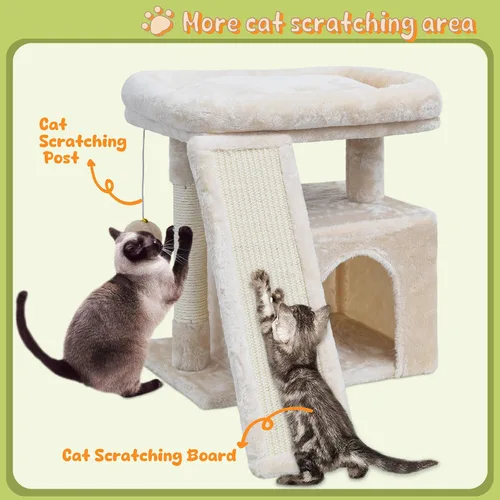 Miniatura 3 de Árbol pequeño para gatos de interior, torre para gatos con poste para arañar, percha y acogedor condominio para gatitos y mascotas adultas (beige)