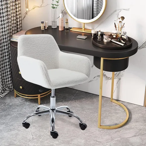 SSLine Taburete giratorio de maquillaje de piel sintética, bonita silla de tareas con ruedas, silla de oficina en casa con brazos, silla de lectura