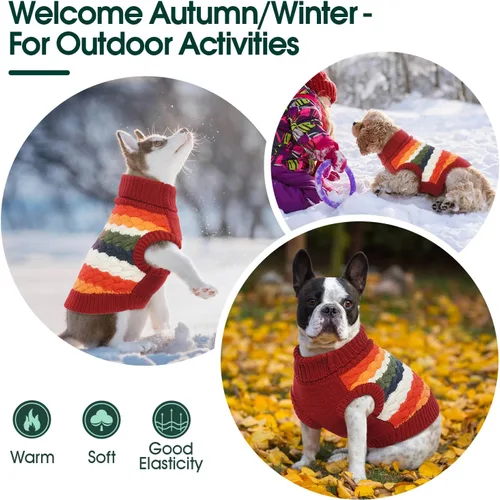 Miniatura 7 de Kuoser Suéter para Perros, Ropa de Invierno de Punto Térmico para Perros Grandes, Suéter Navideño para Perros Cuello de Tortuga Tejido para Otoño e