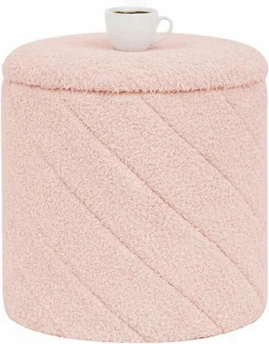 Miniatura 11 de B FSOBEIIALEO Otomana con almacenamiento, Otomana redonda de bouclé con bandeja, taburete reposapiés para dormitorio, sala de estar, blanco, 32,99