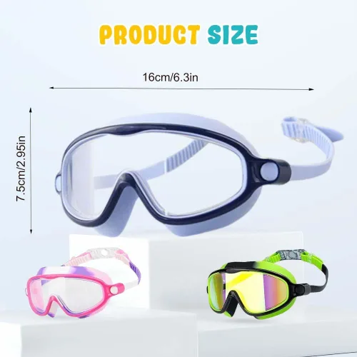 Miniatura 4 de Gafas de natación de marco grande impermeables y antivaho para niños, antiempañamiento de visión amplia, máscara de natación transparente para niños