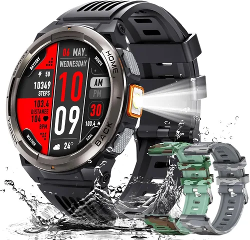Miniatura 12 de EIGIIS KE5 Military Smart Watch for Men with Flashlight SOS 3ATM Waterproof Watch 530mAh Big Battery 1.45" Rugged Tactical Smartwatch with Compass