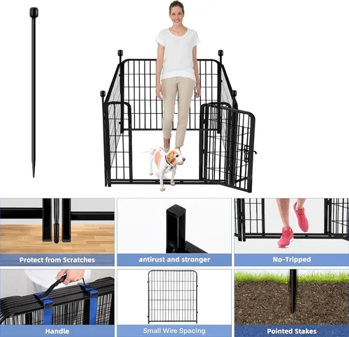 Miniatura 2 de ADAVIN Cercas y Bordes de Jardín de 32 Pulgadas (Alto), 1 Puerta + 3 Paneles Cerca para Perros Exterior para Patio, Cerca Barrera de Metal de Hierro