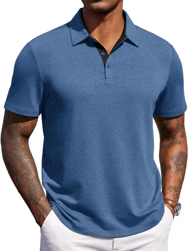 Miniatura 11 de COOFANDY Camisas polo de manga corta para hombre, estilo casual, de verano, cuello clásico, para golf